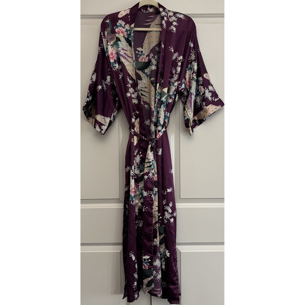 Kim + Ono Womens Kimono Robe Plum Purple Short Sleeve Floral Blossom Print